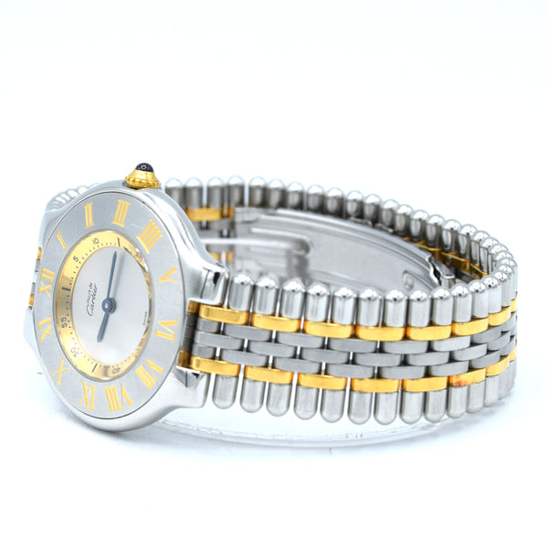 1998 Must De Cartier 21 Unisex Swiss Quartz Wristwatch Gold and Steel on Bracelet Model 1330