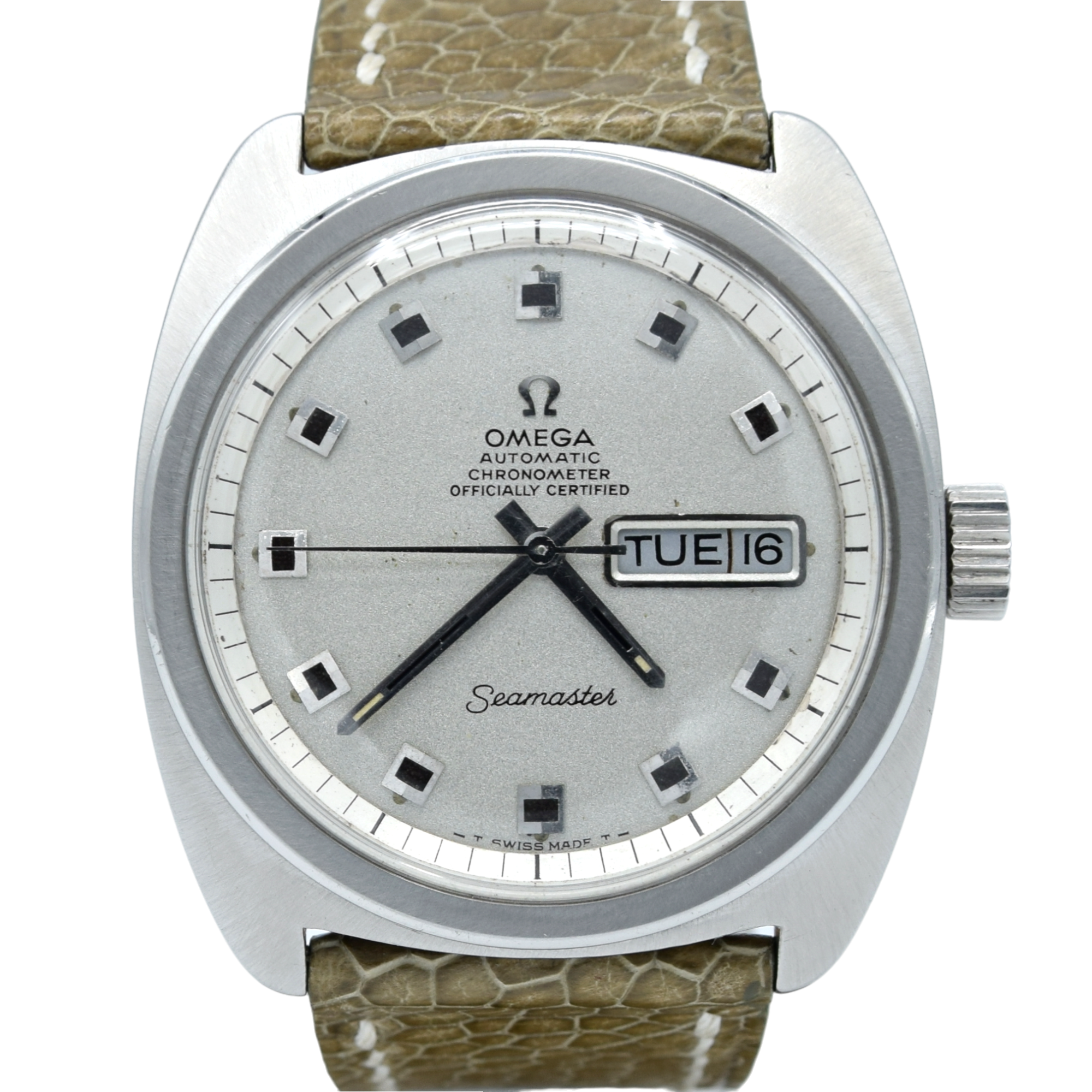 1969 Large Omega Seamaster Automatic Rare Chronometer Day/Date Model 168.034 with Glitter Dial in Stainless Steel