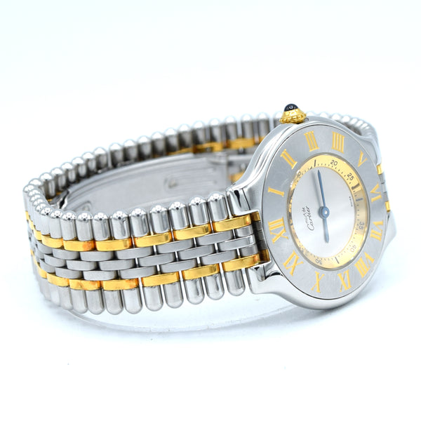 1998 Must De Cartier 21 Unisex Swiss Quartz Wristwatch Gold and Steel on Bracelet Model 1330