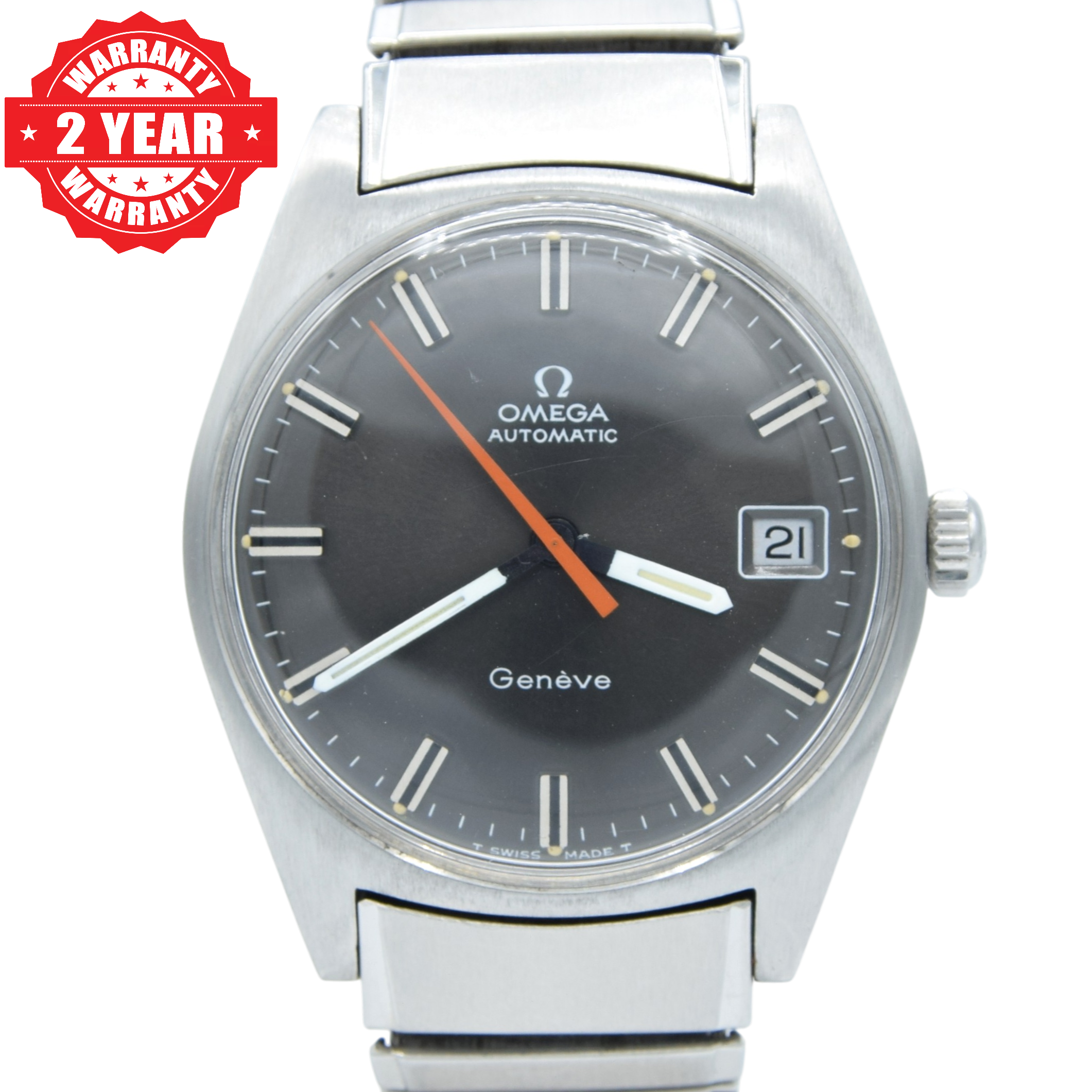 1968 Omega Rare Geneve Automatic Model 166.041 Grey Graphite on cool original bracelet Cal 565