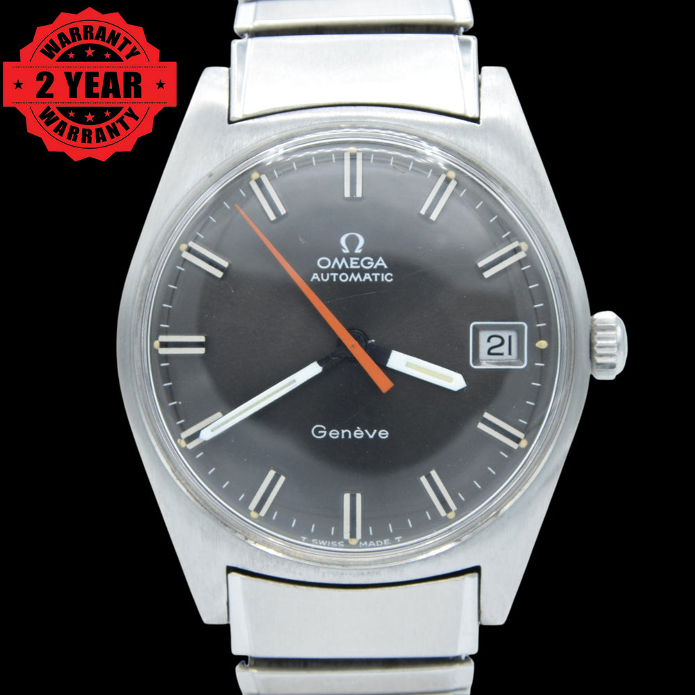 1968 Omega Rare Geneve Automatic Model 166.041 Grey Graphite on cool original bracelet Cal 565