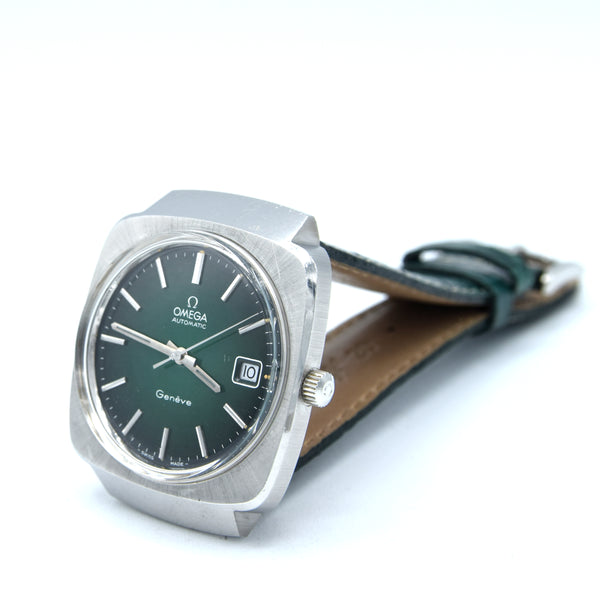 1973 Omega Genève Automatic Large Hooded Model 166.0164 with rare emerald green Dial