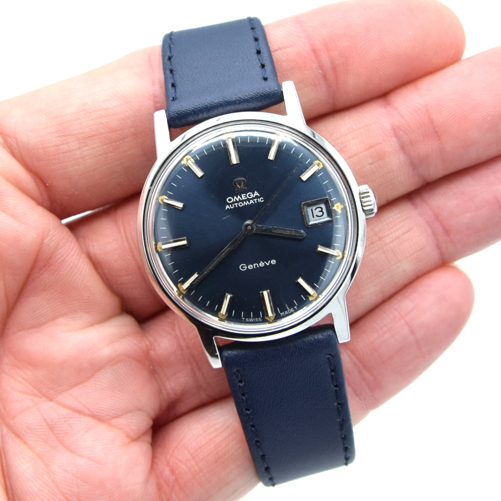 1969 Omega Geneve Automatic Date Model 166.070 with Stunning Rare Electric Blue Dial caliber 565