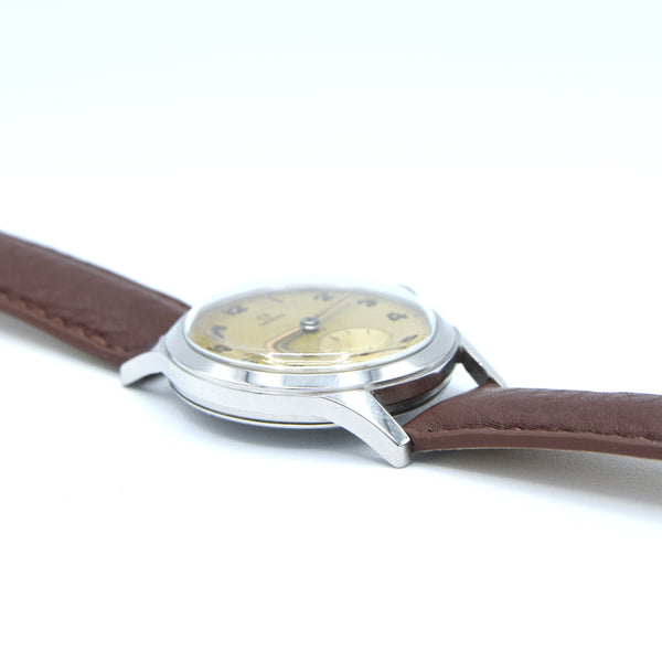 1950 Omega Military Style Manual Wind Wristwatch with Stunning Patina & Arabic Numerals Model 2622 in Stainless Steel