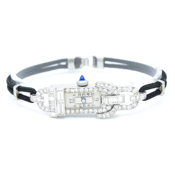 1930s Ladies art deco exquisite platinum and diamond cocktail watch Goldsmiths & Silversmiths Articulated Lugs