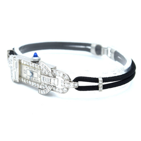 1930s Ladies art deco exquisite platinum and diamond cocktail watch Goldsmiths & Silversmiths Articulated Lugs