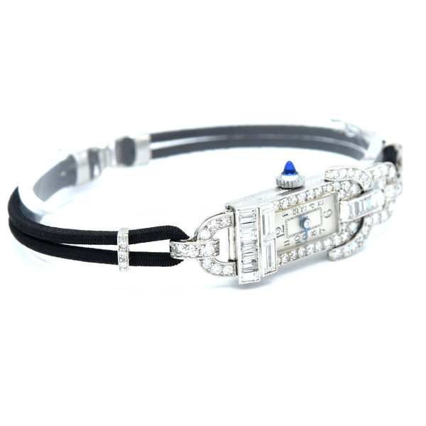 1930s Ladies art deco exquisite platinum and diamond cocktail watch Goldsmiths & Silversmiths Articulated Lugs