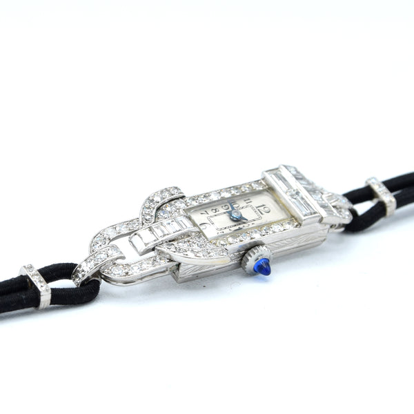 1930s Ladies art deco exquisite platinum and diamond cocktail watch Goldsmiths & Silversmiths Articulated Lugs