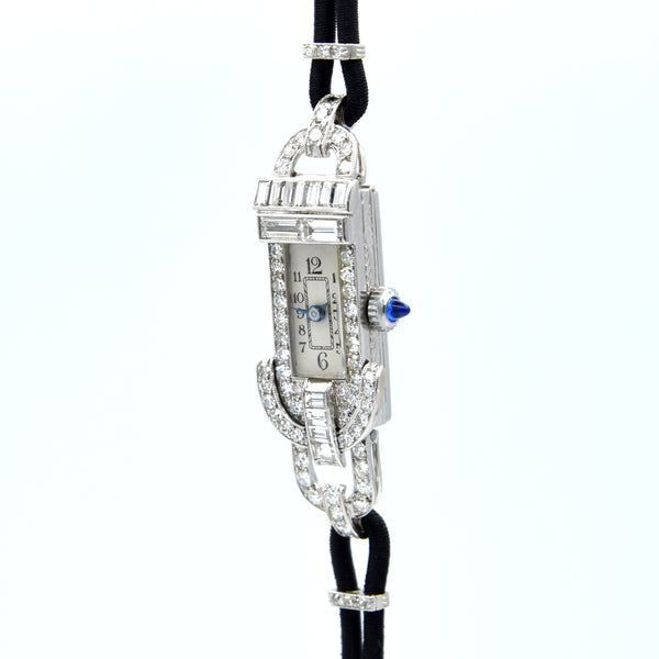 1930s Ladies art deco exquisite platinum and diamond cocktail watch Goldsmiths & Silversmiths Articulated Lugs