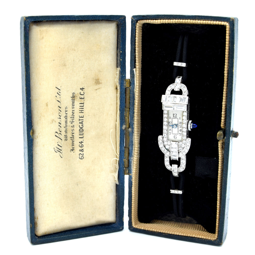 1930s Ladies art deco exquisite platinum and diamond cocktail watch Goldsmiths & Silversmiths Articulated Lugs