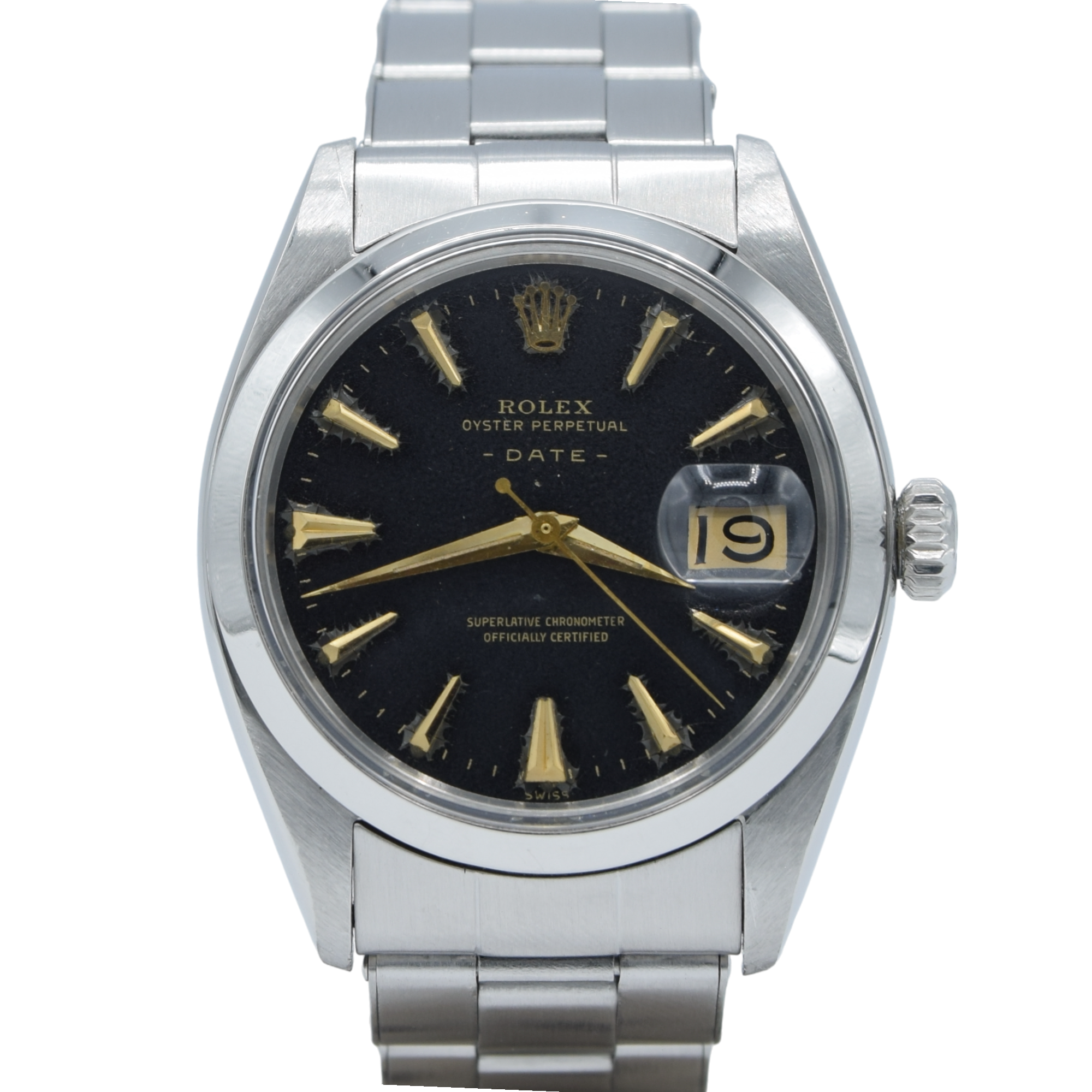 1960 Rolex Oyster Perpetual Date Model 1500 with black Dial in Stainless Steel on Oyster Bracelet