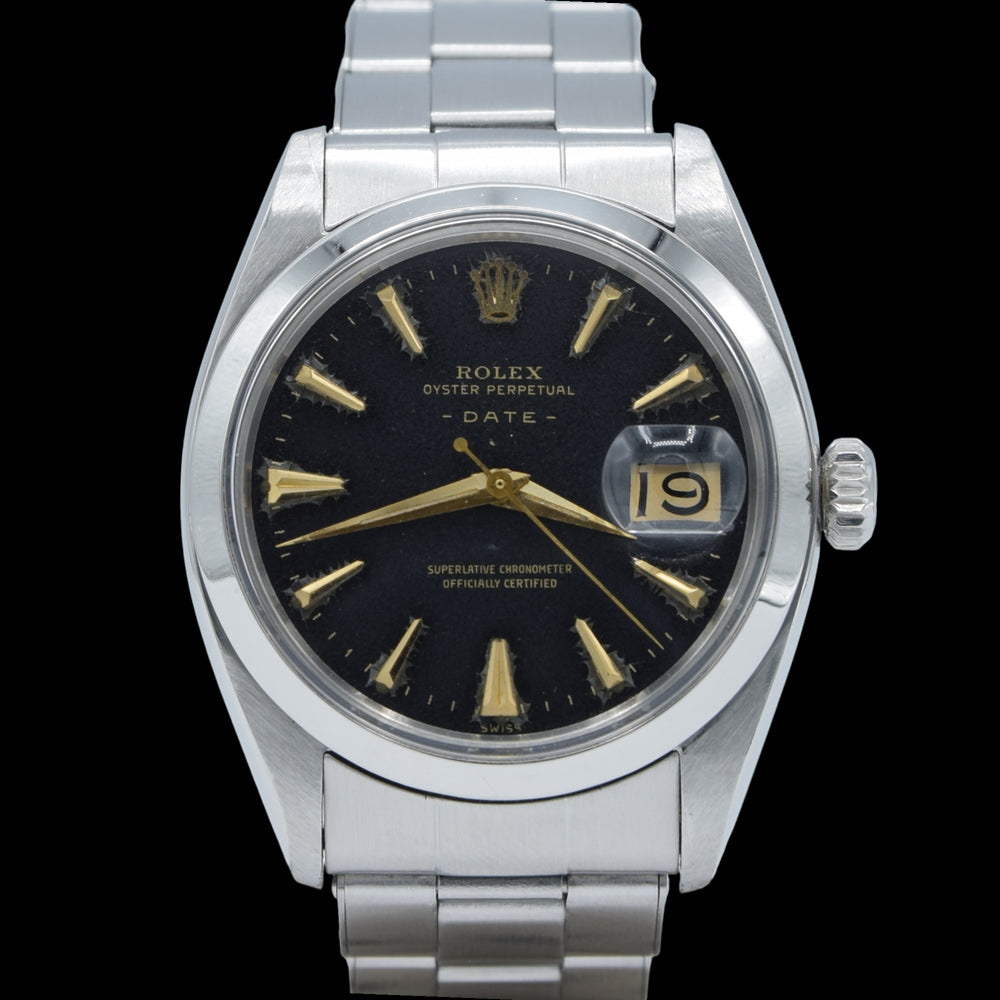 1960 Rolex Oyster Perpetual Date Model 1500 with black Dial in Stainless Steel on Oyster Bracelet