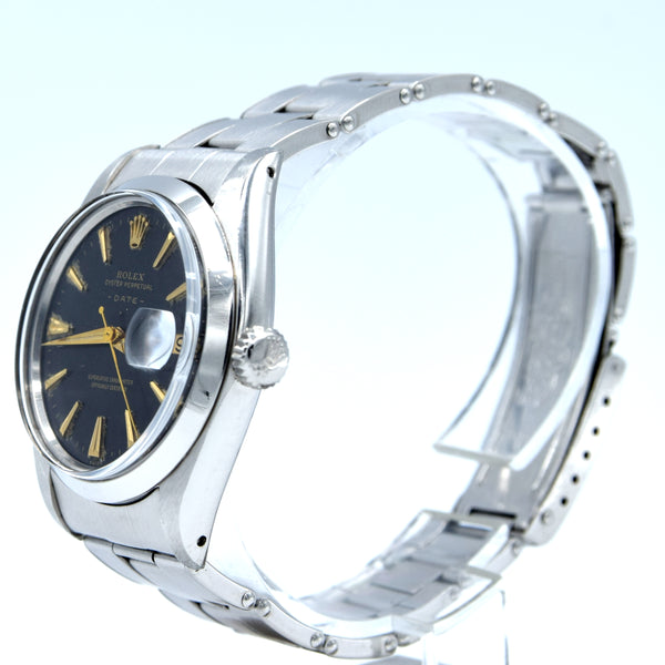 1960 Rolex Oyster Perpetual Date Model 1500 with black Dial in Stainless Steel on Oyster Bracelet