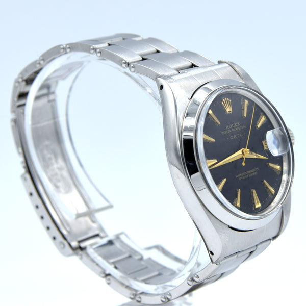 1960 Rolex Oyster Perpetual Date Model 1500 with black Dial in Stainless Steel on Oyster Bracelet