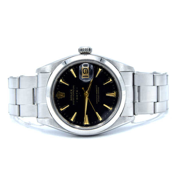 1960 Rolex Oyster Perpetual Date Model 1500 with black Dial in Stainless Steel on Oyster Bracelet