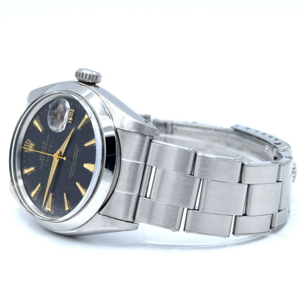 1960 Rolex Oyster Perpetual Date Model 1500 with black Dial in Stainless Steel on Oyster Bracelet