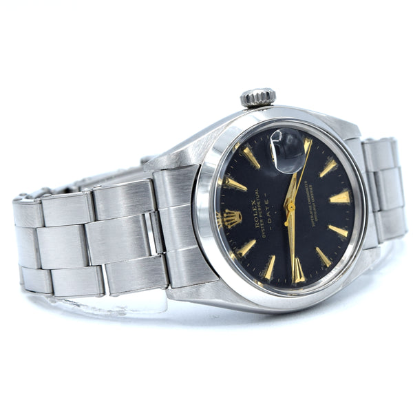 1960 Rolex Oyster Perpetual Date Model 1500 with black Dial in Stainless Steel on Oyster Bracelet