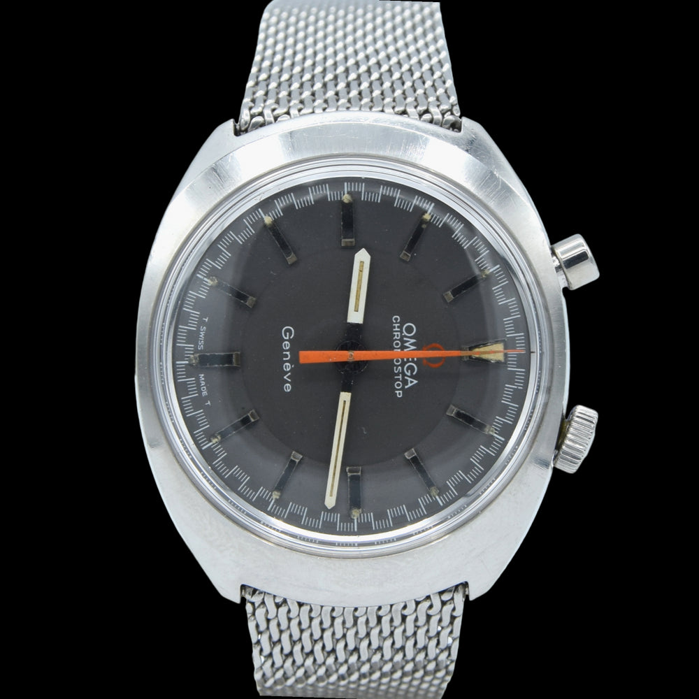 1967 Omega Chronostop Genéve Model 145.010 'Drivers' with Grey Sloped Dial in Stainless Steel on mesh bracelet