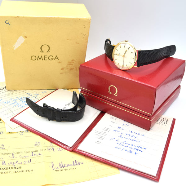 1968 Omega 9ct Gold Wristwatch All Original full box set - original receipt Model 131.5016