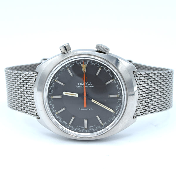1967 Omega Chronostop Genéve Model 145.010 'Drivers' with Grey Sloped Dial in Stainless Steel on mesh bracelet