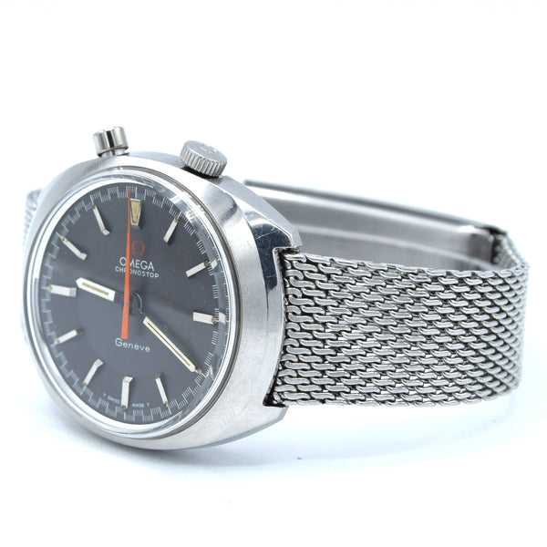 1967 Omega Chronostop Genéve Model 145.010 'Drivers' with Grey Sloped Dial in Stainless Steel on mesh bracelet