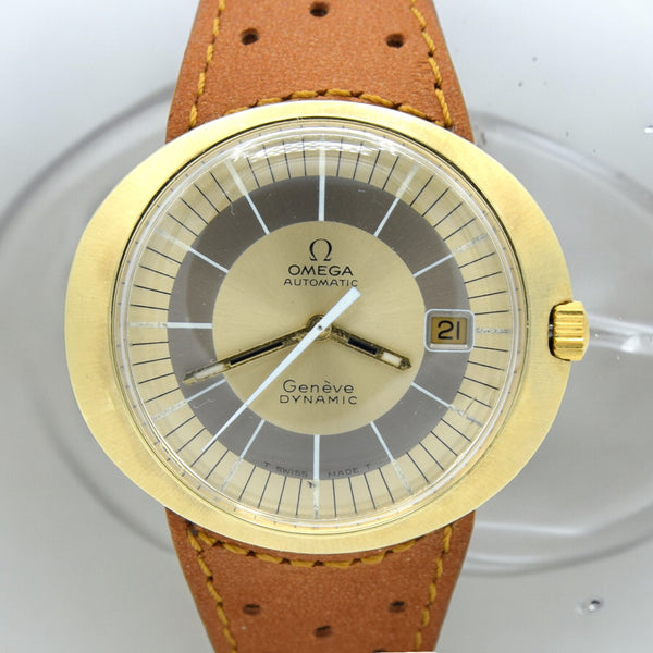 1969 Omega Geneve Dynamic Automatic Date with Gorgeous Two Tone Dial Model 166.039 in Gold Capped Case
