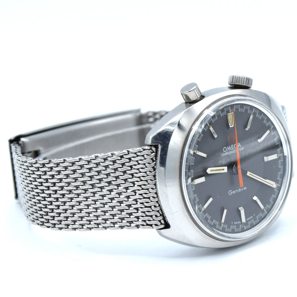 1967 Omega Chronostop Genéve Model 145.010 'Drivers' with Grey Sloped Dial in Stainless Steel on mesh bracelet