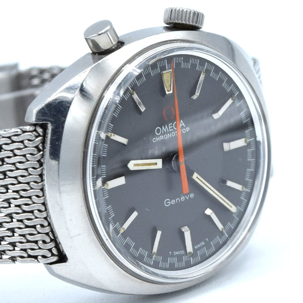 1967 Omega Chronostop Genéve Model 145.010 'Drivers' with Grey Sloped Dial in Stainless Steel on mesh bracelet