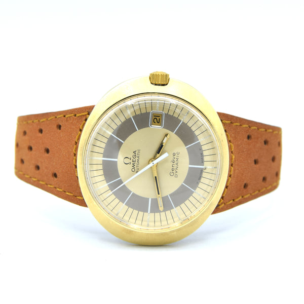 1969 Omega Geneve Dynamic Automatic Date with Gorgeous Two Tone Dial Model 166.039 in Gold Capped Case