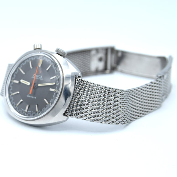 1967 Omega Chronostop Genéve Model 145.010 'Drivers' with Grey Sloped Dial in Stainless Steel on mesh bracelet