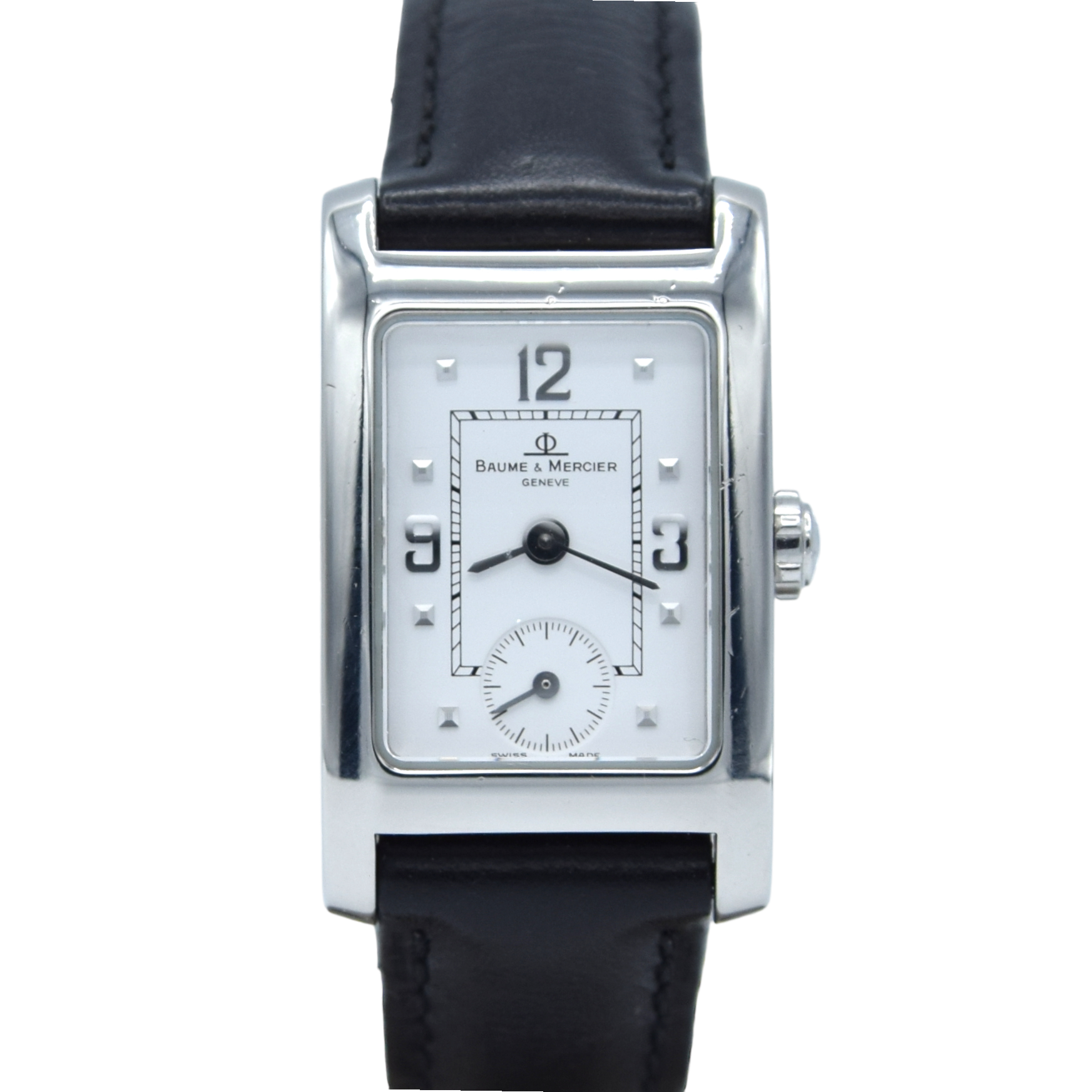 1990s Ladies Baume & Mercier Hampton MV045139 Quartz Wristwatch with White Dial on Deployment