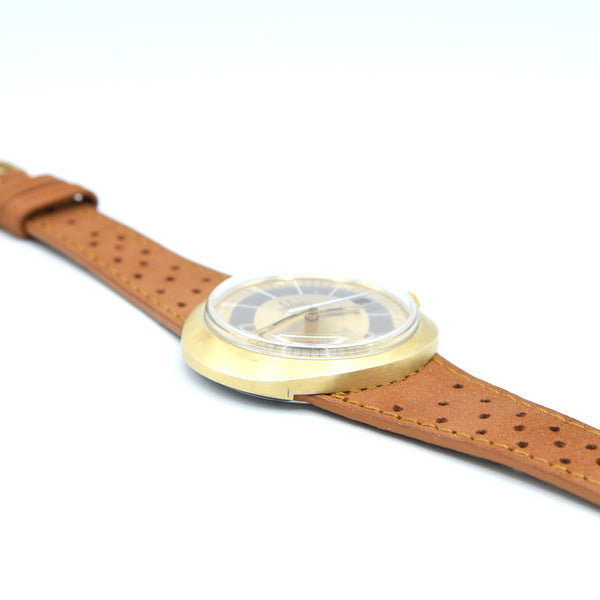 1969 Omega Geneve Dynamic Automatic Date with Gorgeous Two Tone Dial Model 166.039 in Gold Capped Case