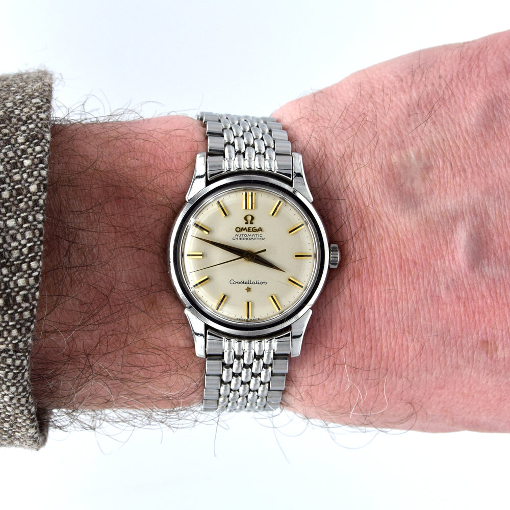 1959 Omega Constellation with original onyx inserted batons Model 14381 on Beads of Rice Bracelet