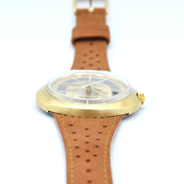 1969 Omega Geneve Dynamic Automatic Date with Gorgeous Two Tone Dial Model 166.039 in Gold Capped Case