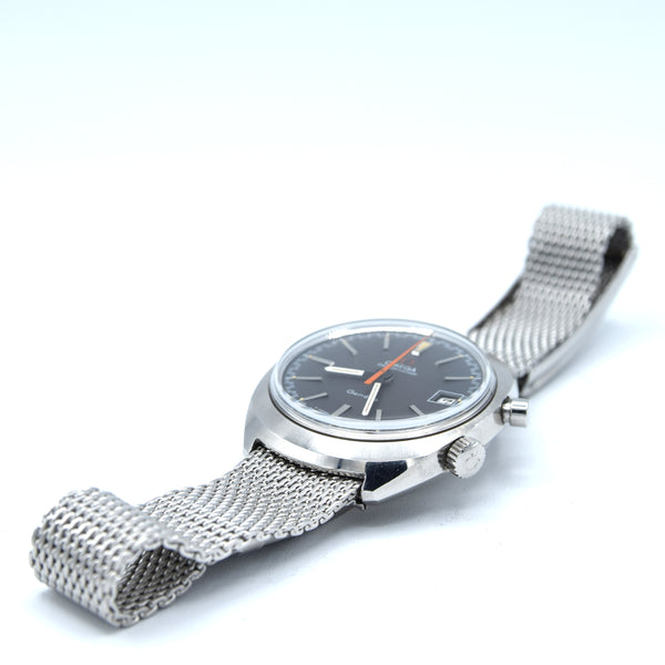 1969 Omega Chronostop Genéve Date Model 146.009 with Grey Sloped Dial in Stainless Steel on mesh bracelet