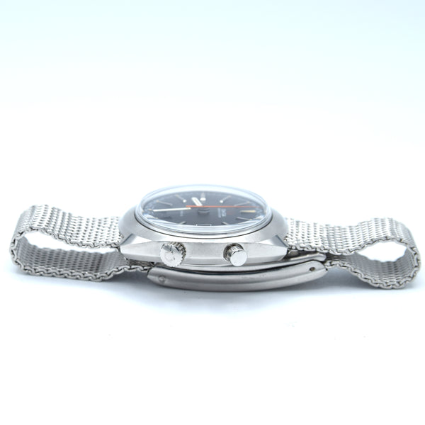 1969 Omega Chronostop Genéve Date Model 146.009 with Grey Sloped Dial in Stainless Steel on mesh bracelet