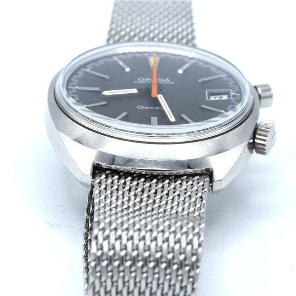 1969 Omega Chronostop Genéve Date Model 146.009 with Grey Sloped Dial in Stainless Steel on mesh bracelet