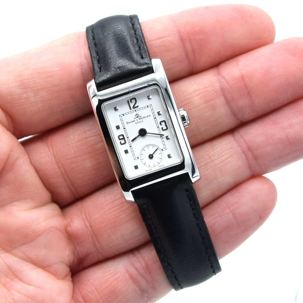 1990s Ladies Baume & Mercier Hampton MV045139 Quartz Wristwatch with White Dial on Deployment