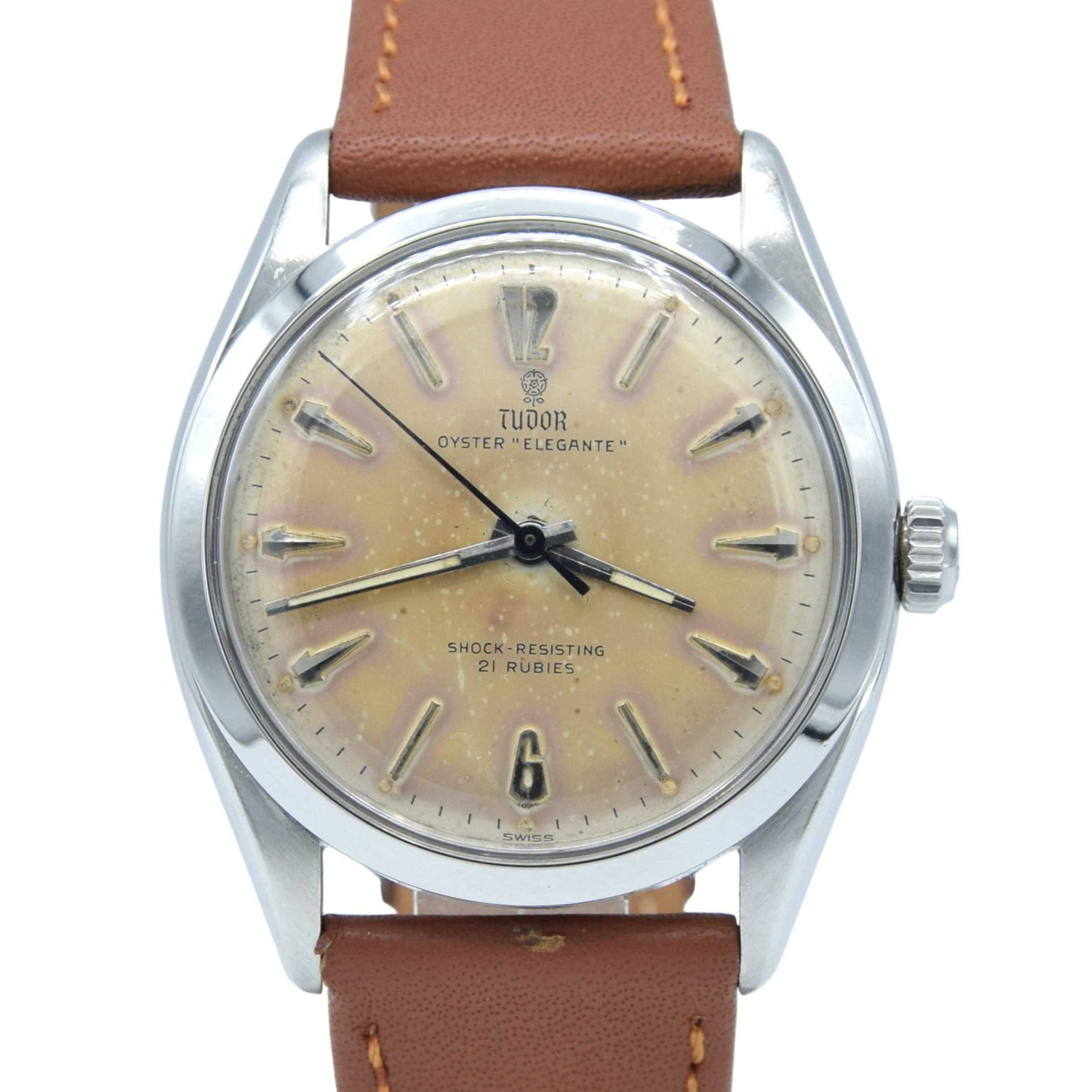 1957 Tudor Oyster 'Elegante' Wristwatch Model 7960 with rare patina Dial in Stainless Steel + Box