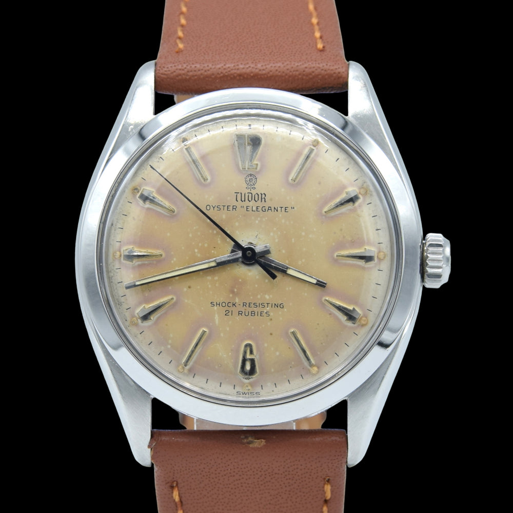 1957 Tudor Oyster 'Elegante' Wristwatch Model 7960 with rare patina Dial in Stainless Steel + Box