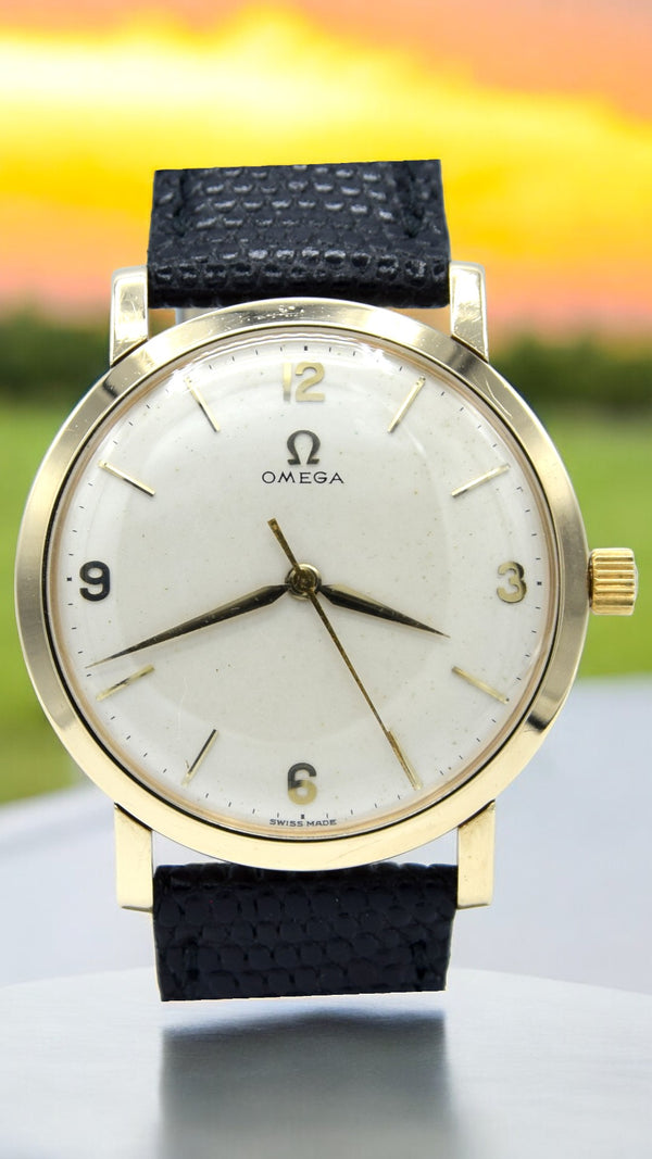 1959 Omega Dress Watch in Solid 9ct Gold English Case Model 14142 all original + Box