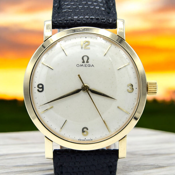 1959 Omega Dress Watch in Solid 9ct Gold English Case Model 14142 all original + Box