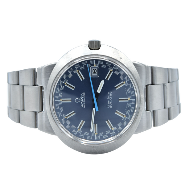 1969 Omega Geneve Dynamic Automatic Date with Rarer blue racing Dial 166.039 in Stainless Steel on Bracelet