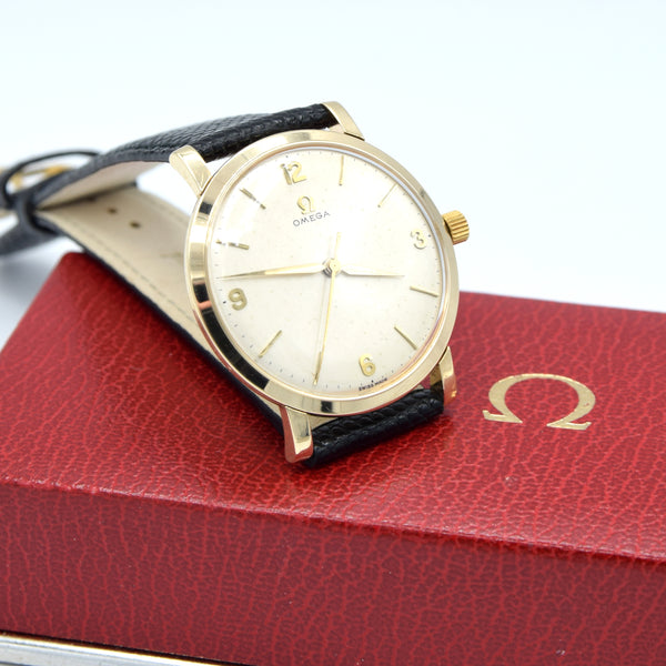 1959 Omega Dress Watch in Solid 9ct Gold English Case Model 14142 all original + Box