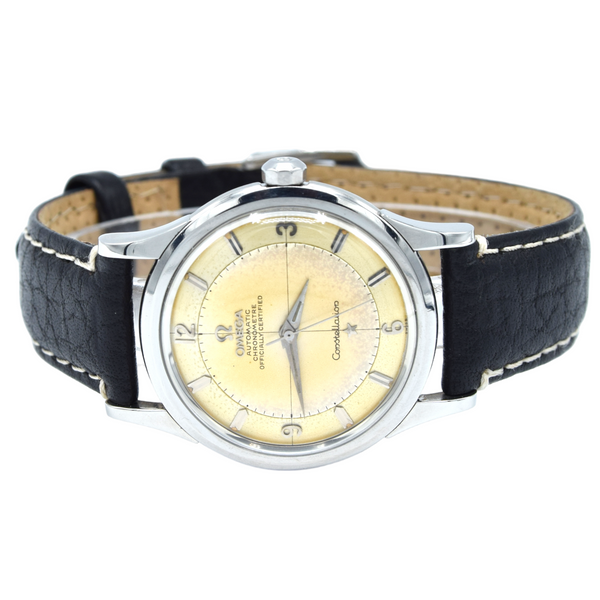 1958 Omega Constellation Chronometer Early Model 2852 with Crosshair Patina Dial in stainless steel