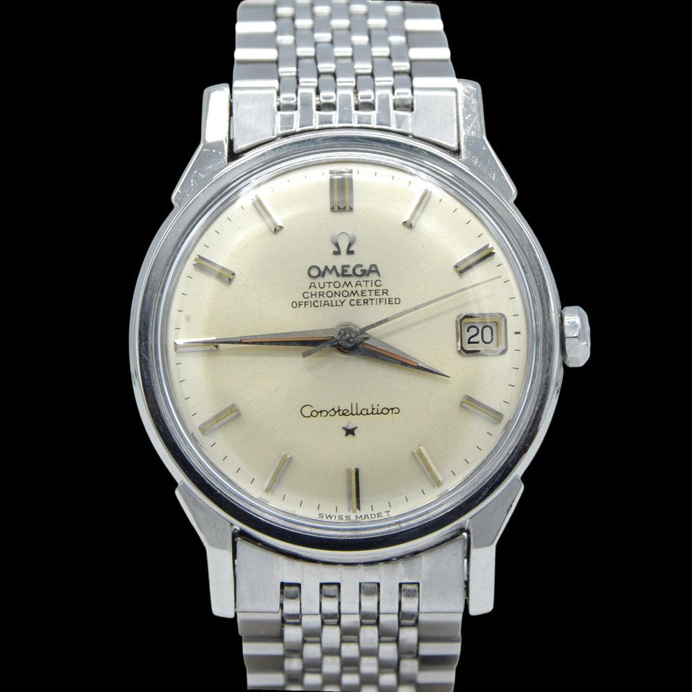 1966 Omega Constellation Automatic Date with Dog Leg Lugs Model 168.005 in Original Unpolished Condition on Beads of Rice Bracelet