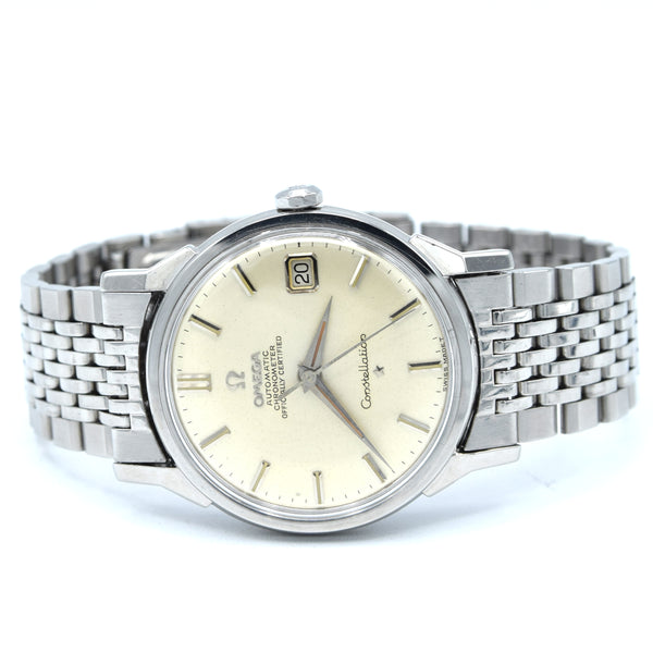 1966 Omega Constellation Automatic Date with Dog Leg Lugs Model 168.005 in Original Unpolished Condition on Beads of Rice Bracelet