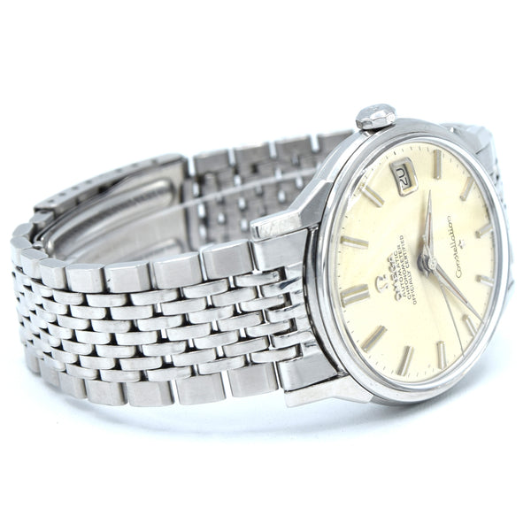 1966 Omega Constellation Automatic Date with Dog Leg Lugs Model 168.005 in Original Unpolished Condition on Beads of Rice Bracelet