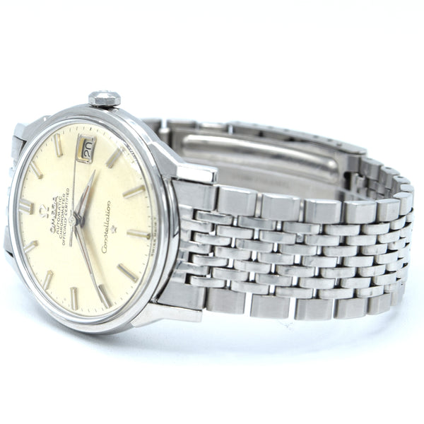 1966 Omega Constellation Automatic Date with Dog Leg Lugs Model 168.005 in Original Unpolished Condition on Beads of Rice Bracelet