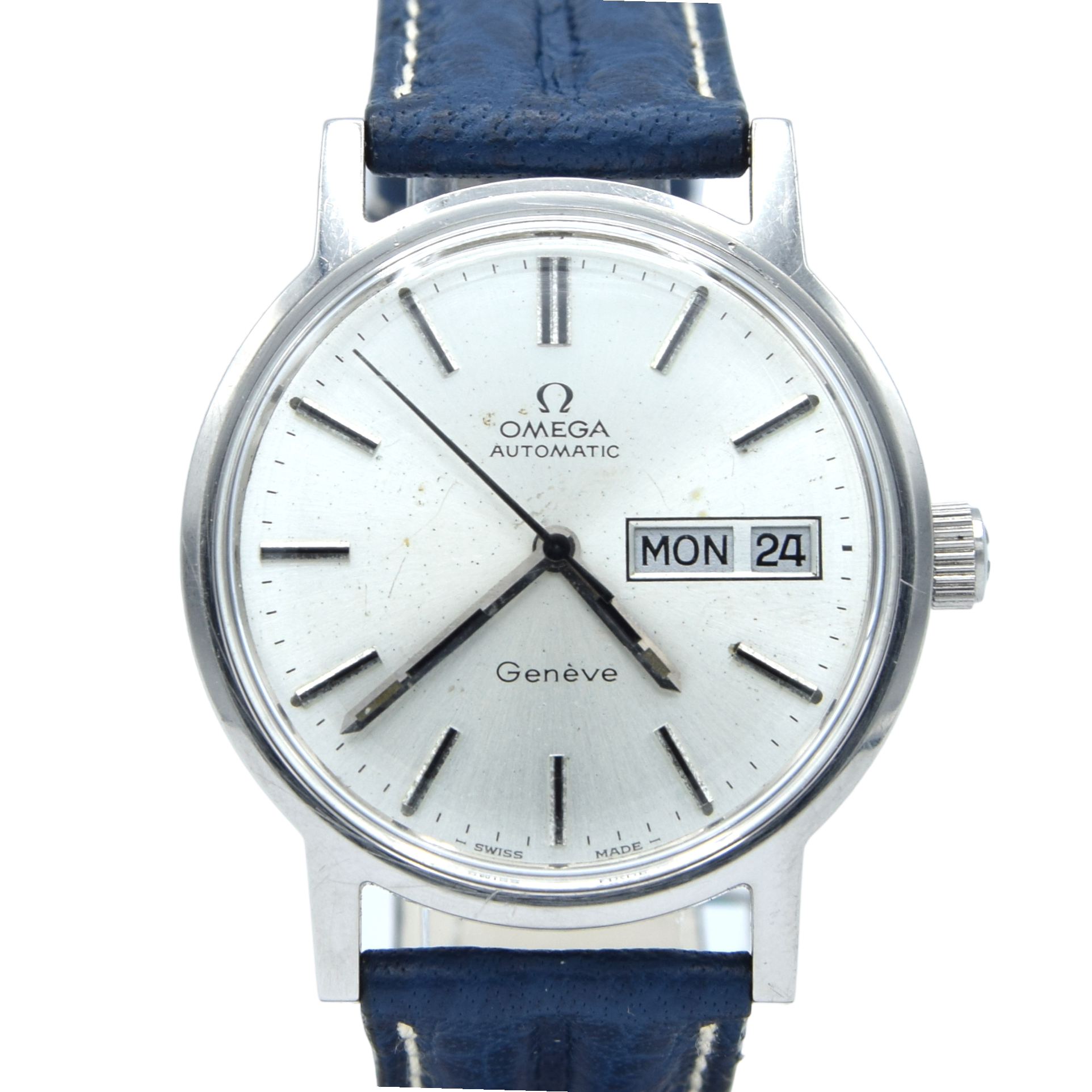 1972 Omega Geneve Automatic Wristwatch - Day Date Model 166.0117 with Silvered Dial